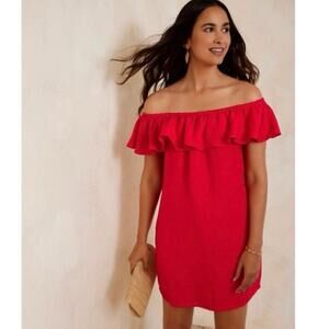 Tommy Bahama Womens Linen-Blend Off-the-Shoulder Mini Dress Size XS Red Hibiscus